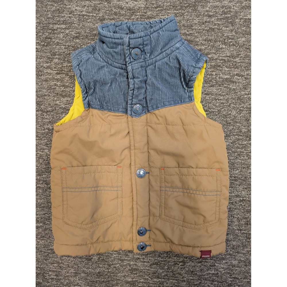 Genuine Kids OshKosh Toddler‎ Boys Size 24M Tan Blue Corduroy Puffer Vest